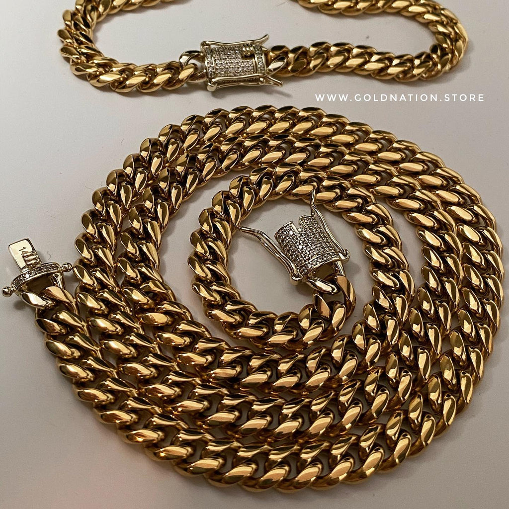 10mm Cuban Chain Set - Diamond Lock | Gold Nation