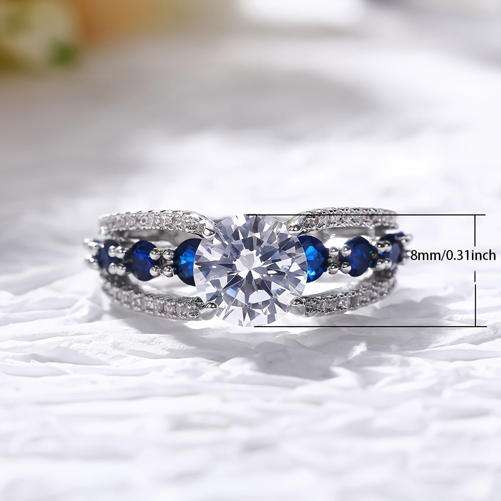 925 Sterling Silver 2 Carat Sapphire Ring – 18K Gold Plated Unisex Statement Ring