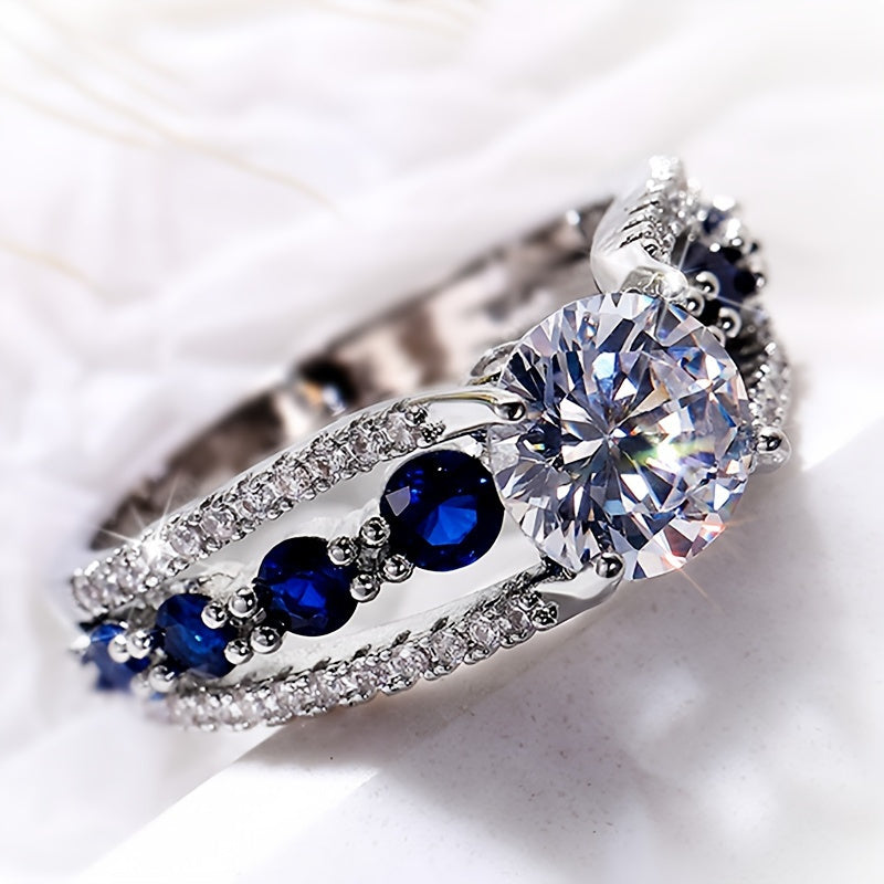 925 Sterling Silver 2 Carat Sapphire Ring – 18K Gold Plated Unisex Statement Ring