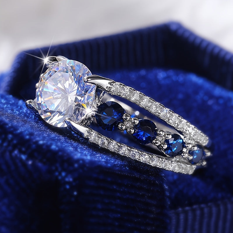925 Sterling Silver 2 Carat Sapphire Ring – 18K Gold Plated Unisex Statement Ring