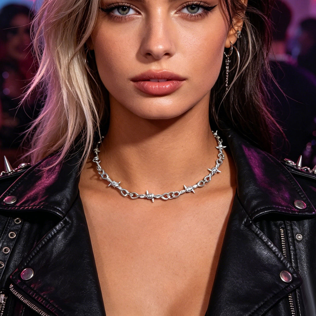 1 pc Punk Rock Style Silver Link Chain Collar Necklace Daily Music Festival Gothic Jewelry