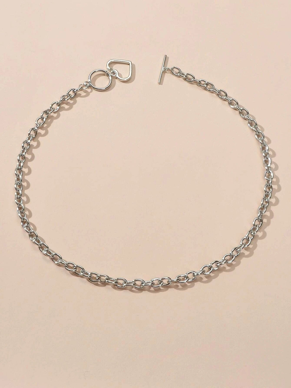 Minimalist Jewellery Silver Link Heart Pendant Necklace Women Punk Accessories
