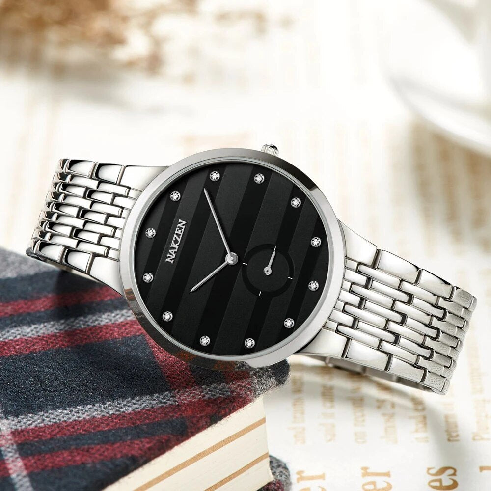 NAKZEN Diamond Men Watch Luxury Brand Sapphire Watches Mens Stainless Steel Black Gold Wristwatch Male Clock Relogio Masculino 4036