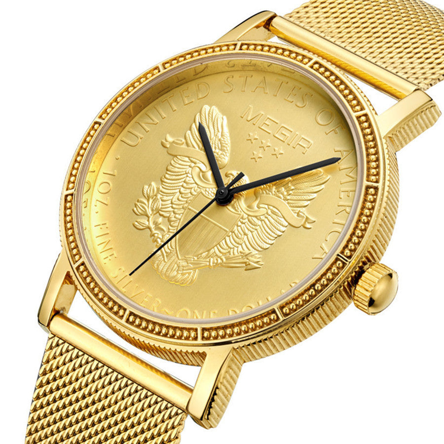 MEGIR Luxury Business Watches for Men Gold Steel Mesh Strap Men Quartz Watches Waterproof Wrist Watch Clock Reloj Hombre 2032
