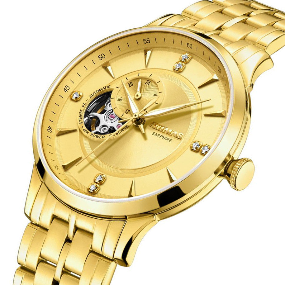 RUIMAS Gold Men Watch Luxury Stainless Steel Automatic Mechanical Watches Sapphire Glass Waterproof Wristwatch Relogio Masculino 6735