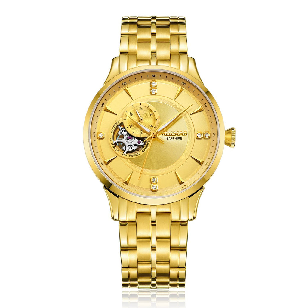 RUIMAS Gold Men Watch Luxury Stainless Steel Automatic Mechanical Watches Sapphire Glass Waterproof Wristwatch Relogio Masculino 6735