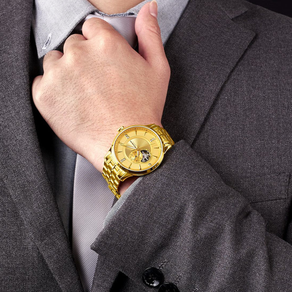 RUIMAS Gold Men Watch Luxury Stainless Steel Automatic Mechanical Watches Sapphire Glass Waterproof Wristwatch Relogio Masculino 6735