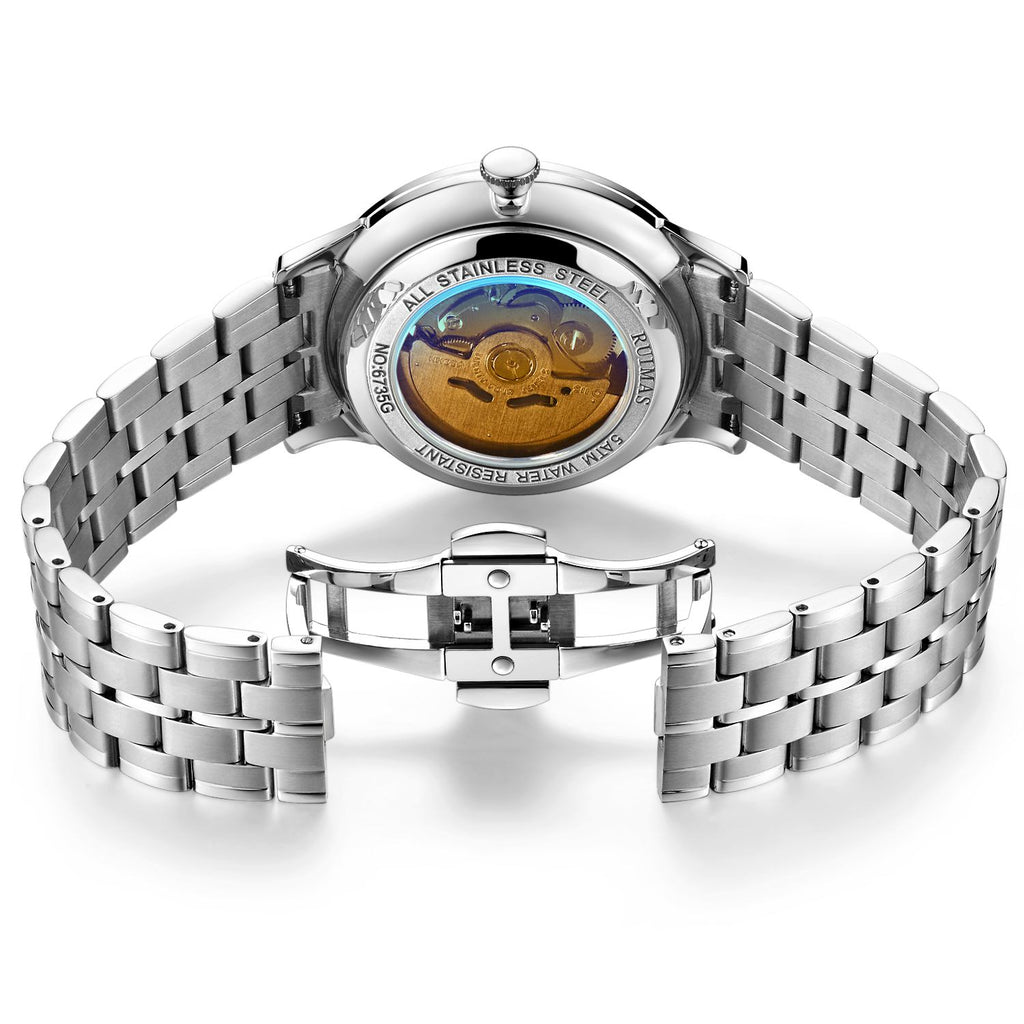 RUIMAS Gold Men Watch Luxury Stainless Steel Automatic Mechanical Watches Sapphire Glass Waterproof Wristwatch Relogio Masculino 6735