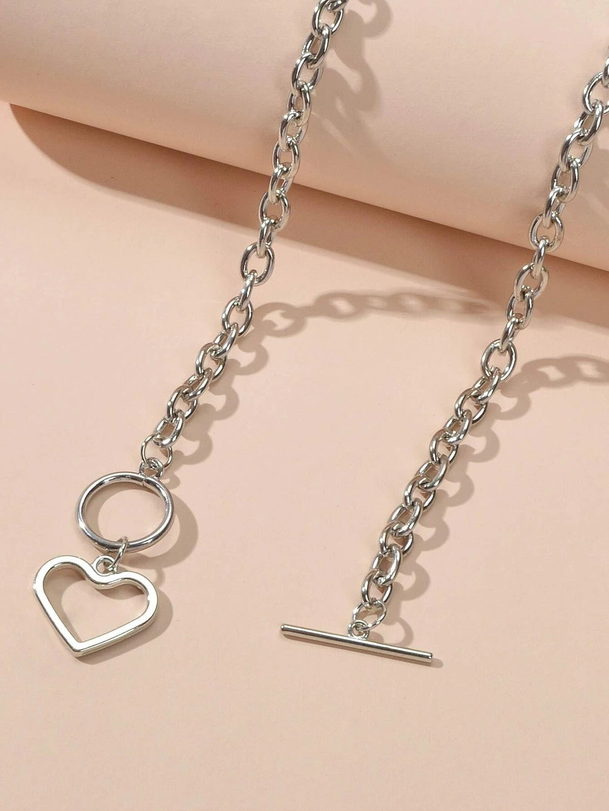 Minimalist Jewellery Silver Link Heart Pendant Necklace Women Punk Accessories