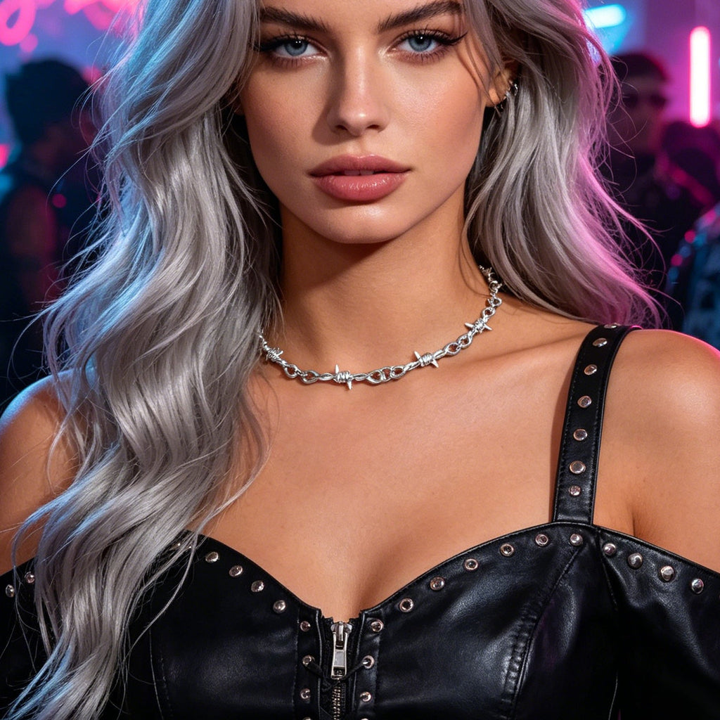 1 pc Punk Rock Style Silver Link Chain Collar Necklace Daily Music Festival Gothic Jewelry