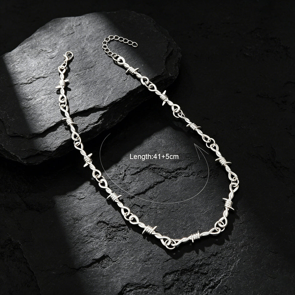 1 pc Punk Rock Style Silver Link Chain Collar Necklace Daily Music Festival Gothic Jewelry