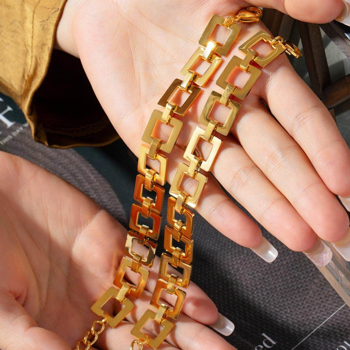 Titanium Steel Hollow Square Chain Bracelet for Men and Women