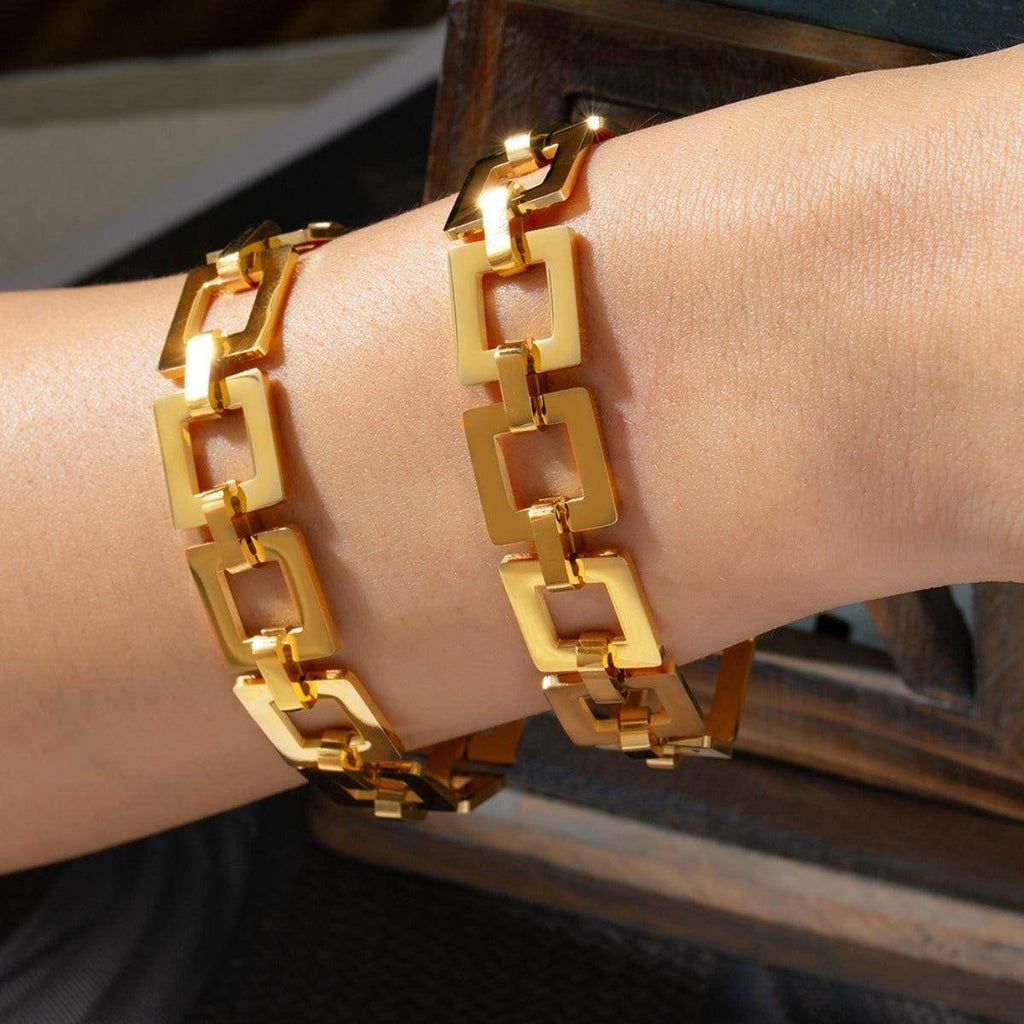 Titanium Steel Hollow Square Chain Bracelet for Men and Women