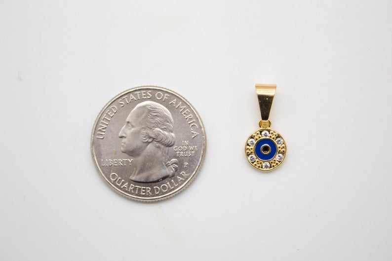 18K Gold Filled Evil Eye With CZ Cubic Zirconia Stone Jewelry Making Minimal Pendant