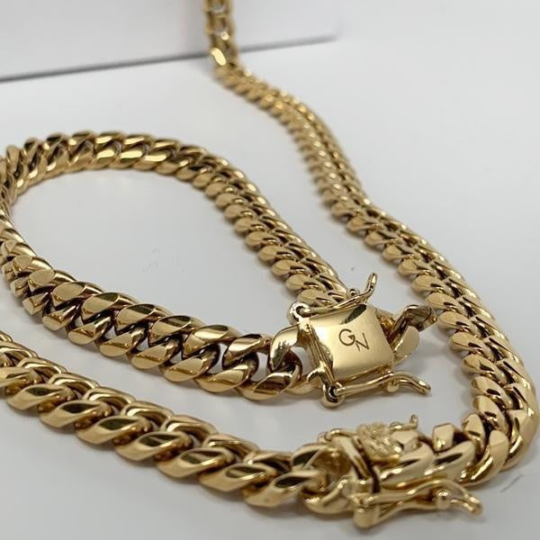 8mm Miami Cuban Link Box Lock Necklace Jewelry Set