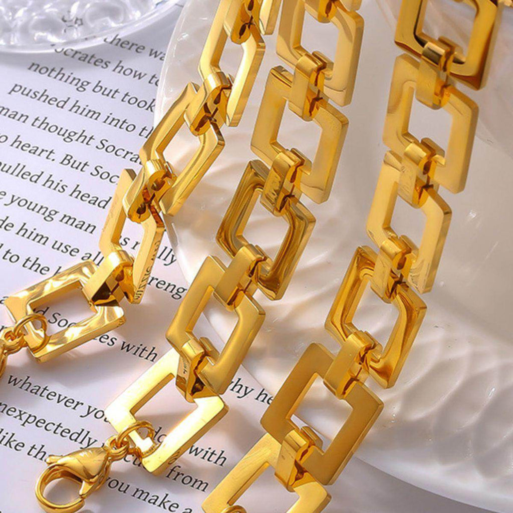 Titanium Steel Hollow Square Chain Bracelet for Men and Women