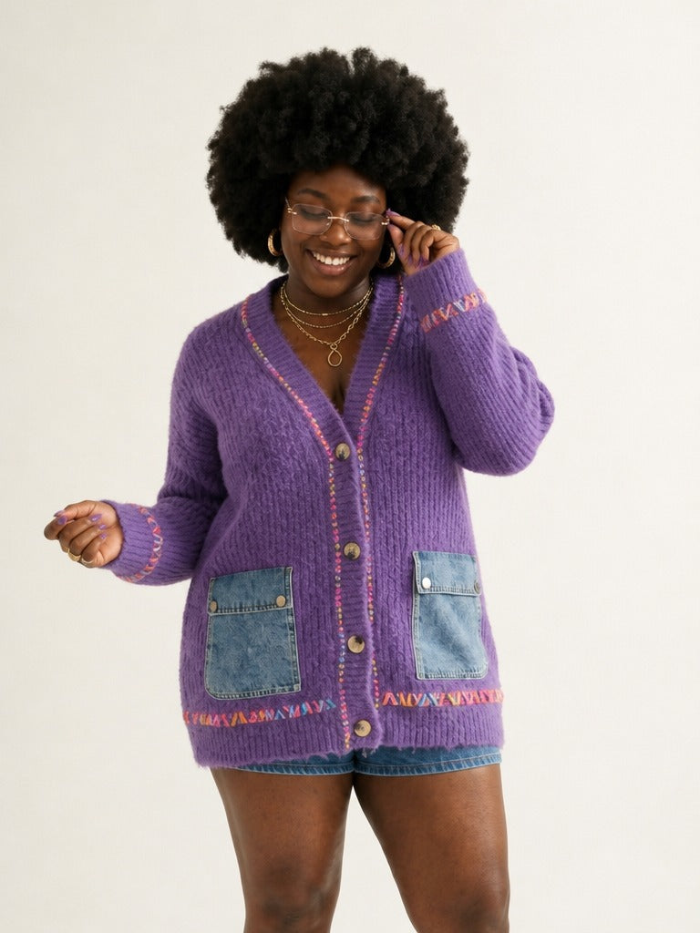 Vibrant Patchwork Knit Cardigan