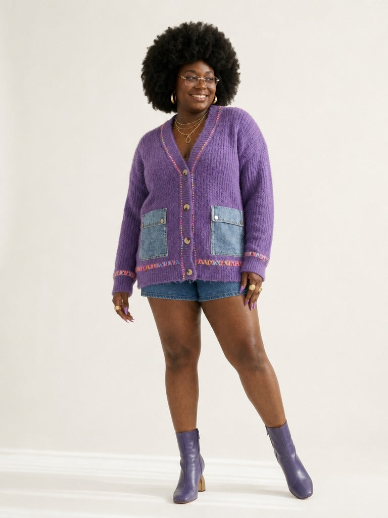 Vibrant Patchwork Knit Cardigan