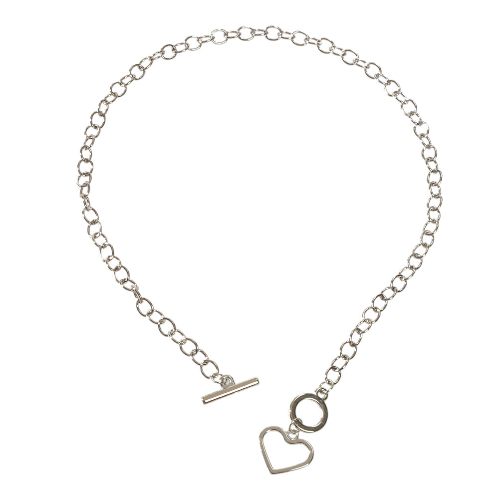 Minimalist Jewellery Silver Link Heart Pendant Necklace Women Punk Accessories