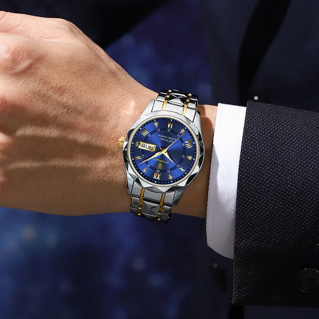 Color: Gold - POEDAGAR Top Luxury Men Quartz Watch For Men Sports Waterproof Luminous Stainless Ste