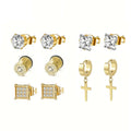 Earrings Stainless Steel 5 Pairs Set for Men (Gold)