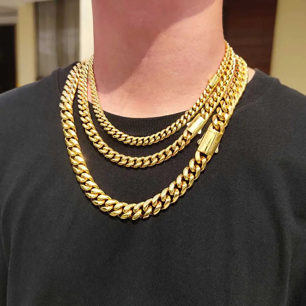 8mm Stainless Steel Cuban Link Chain Necklace – Waterproof Gold-Tone Jewelry for Men & Women