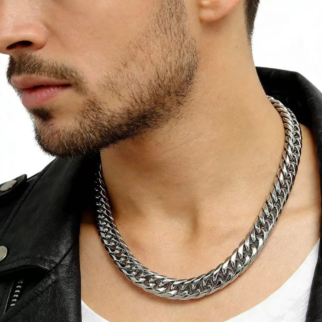 8mm Stainless Steel Cuban Link Chain Necklace – Waterproof Heavy-Duty Men's Fashion Jewelry
