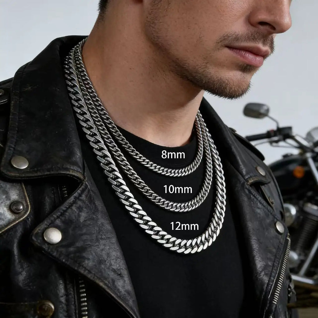 8mm Stainless Steel Cuban Link Chain Necklace – Waterproof Heavy-Duty Men's Fashion Jewelry
