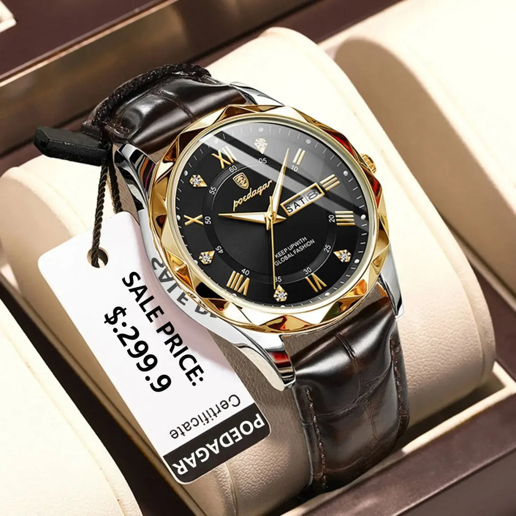 Color: Gold - POEDAGAR Luxury Business Man Wristwatch Waterproof Luminous Date Week Men Watch For M
