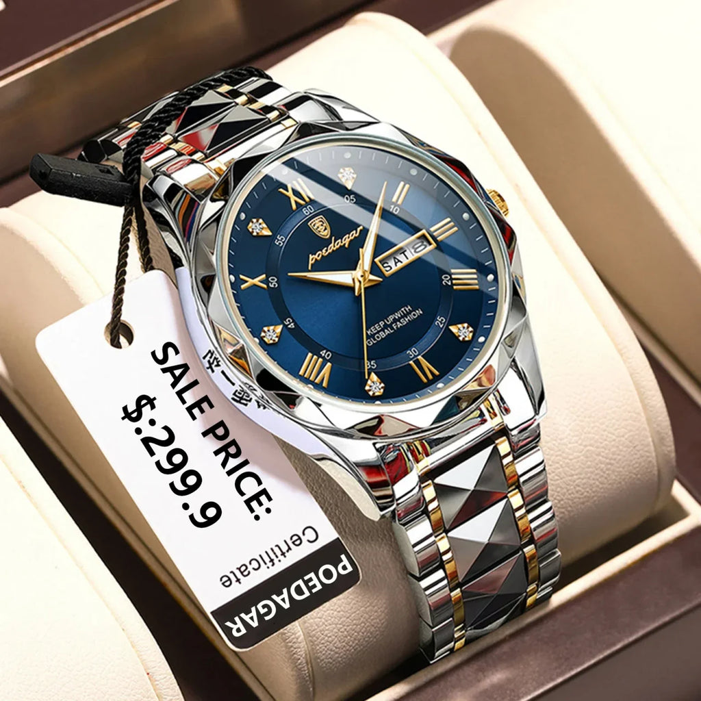 Color: Gold - POEDAGAR Top Luxury Men Quartz Watch For Men Sports Waterproof Luminous Stainless Ste