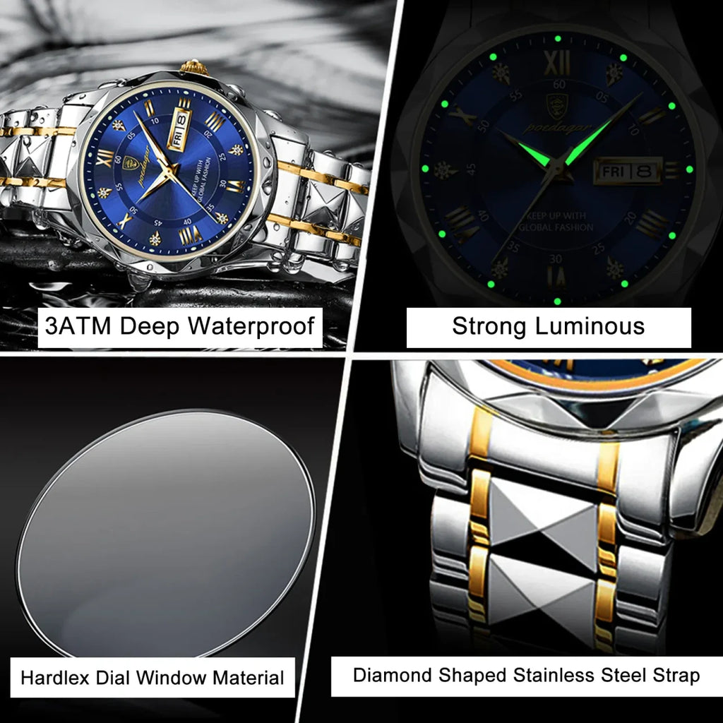Color: Gold - POEDAGAR Top Luxury Men Quartz Watch For Men Sports Waterproof Luminous Stainless Ste