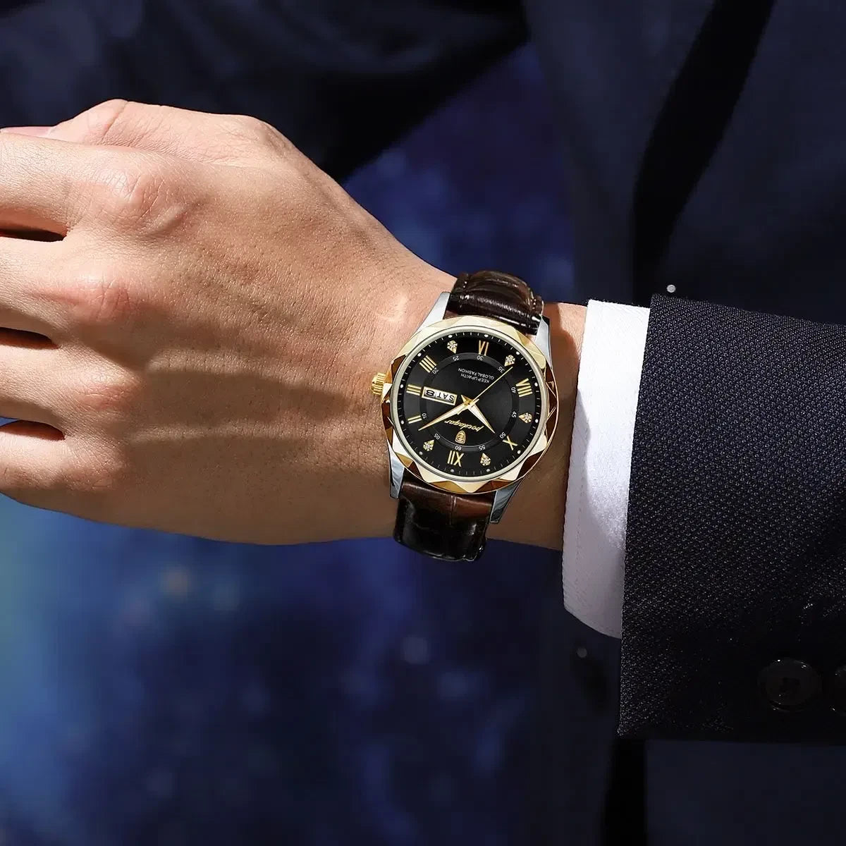 Color: Gold - POEDAGAR Luxury Business Man Wristwatch Waterproof Luminous Date Week Men Watch For M