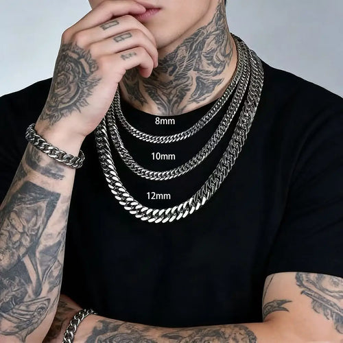 8mm Stainless Steel Cuban Link Chain Necklace – Waterproof Heavy-Duty Men's Fashion Jewelry