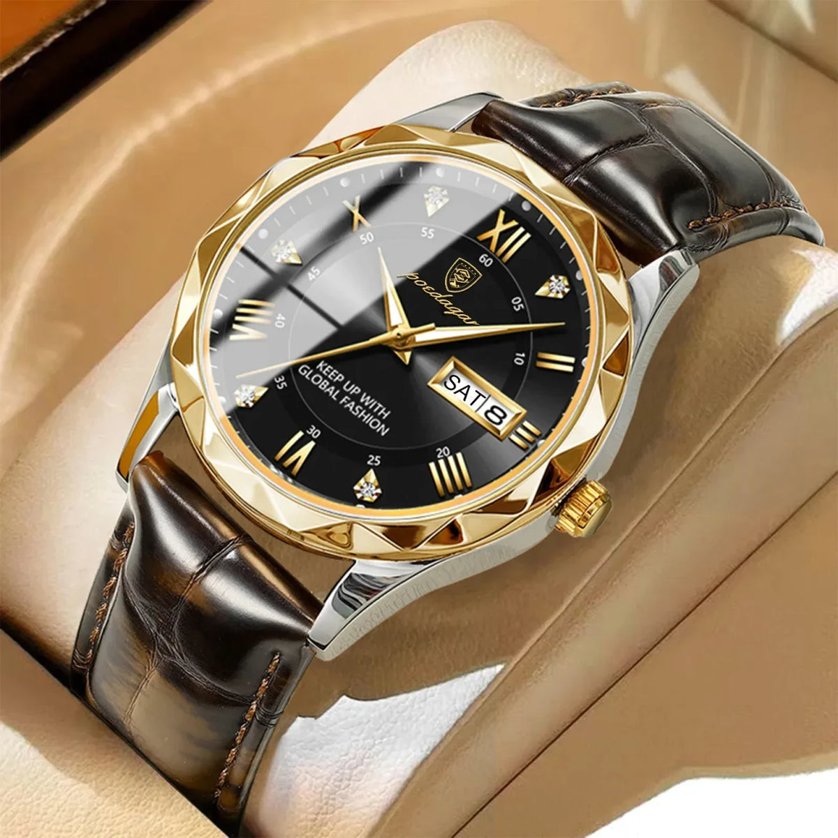 Color: Gold - POEDAGAR Luxury Business Man Wristwatch Waterproof Luminous Date Week Men Watch For M