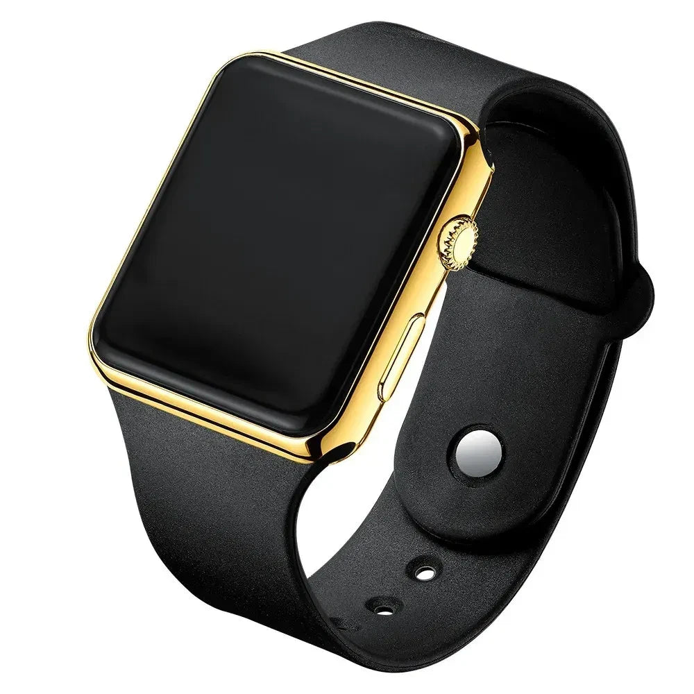 Color: Gold - Simple Digital Watch for Men Women Fashion Sport LED Electronic Watch Black Silicone