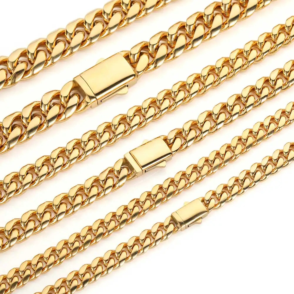 8mm Stainless Steel Cuban Link Chain Necklace – Waterproof Gold-Tone Jewelry for Men & Women