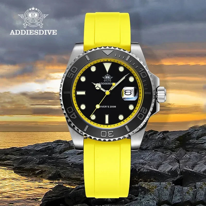 Color: Gold - ADDIESDIVE Rotatable Bezel Watch For Men 41mm Quartz Watch Stainless Seel BGW9 Lumino