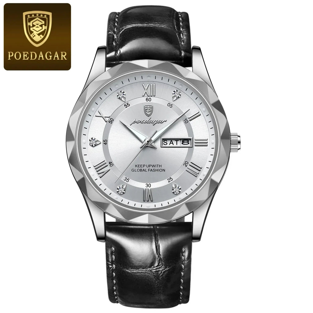 Color: Gold - POEDAGAR Luxury Business Man Wristwatch Waterproof Luminous Date Week Men Watch For M