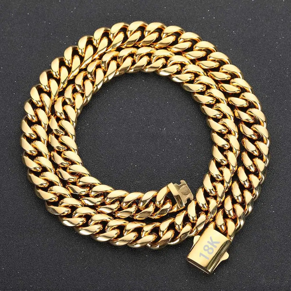 8mm Stainless Steel Cuban Link Chain Necklace – Waterproof Gold-Tone Jewelry for Men & Women