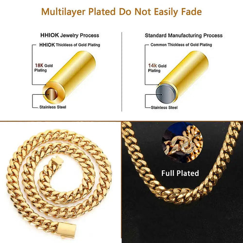 8mm Stainless Steel Cuban Link Chain Necklace – Waterproof Gold-Tone Jewelry for Men & Women
