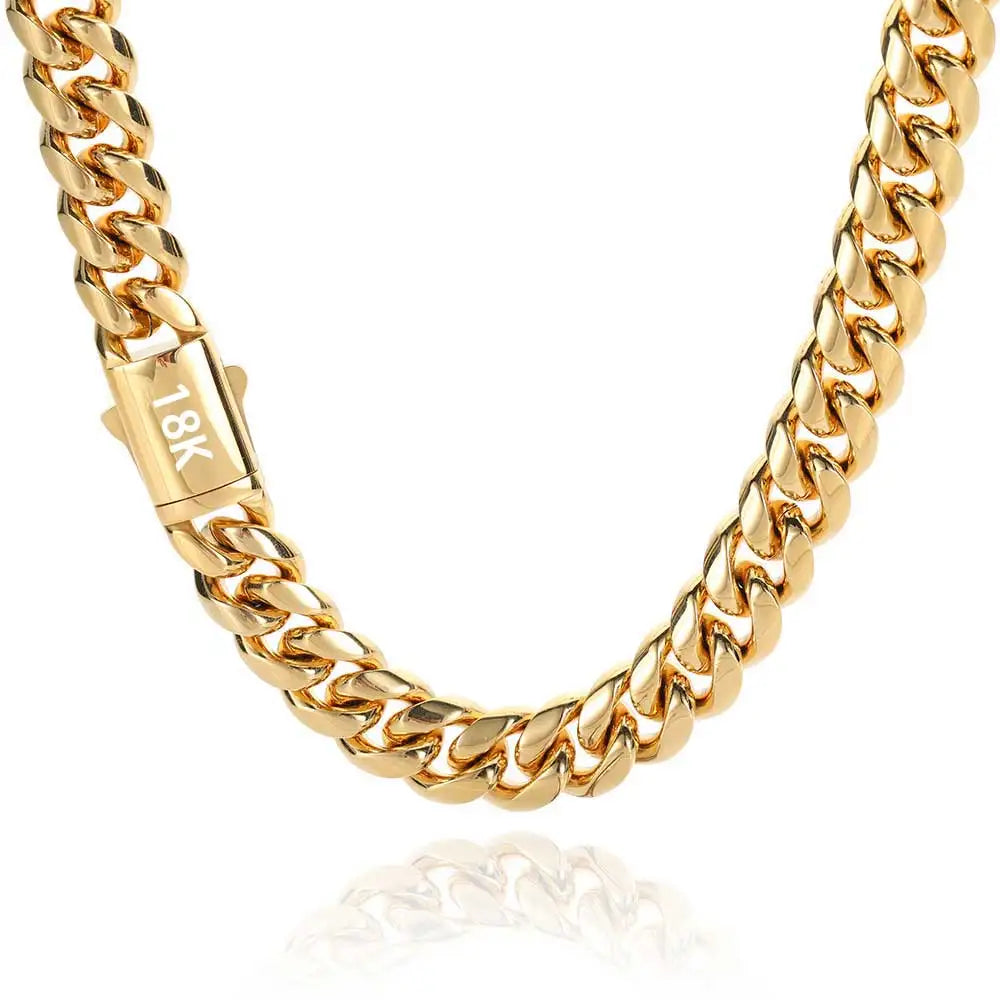 8mm Stainless Steel Cuban Link Chain Necklace – Waterproof Gold-Tone Jewelry for Men & Women