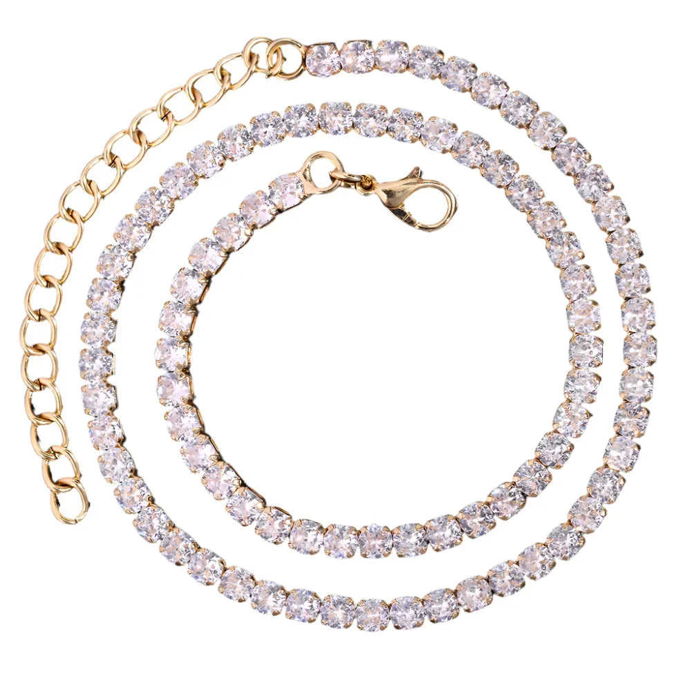 Prong Cuban Link Chain Necklace Rhinestone (A0924GD)