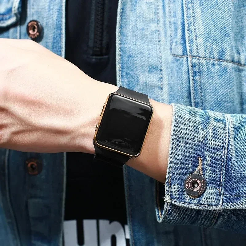 Color: Gold - Simple Digital Watch for Men Women Fashion Sport LED Electronic Watch Black Silicone