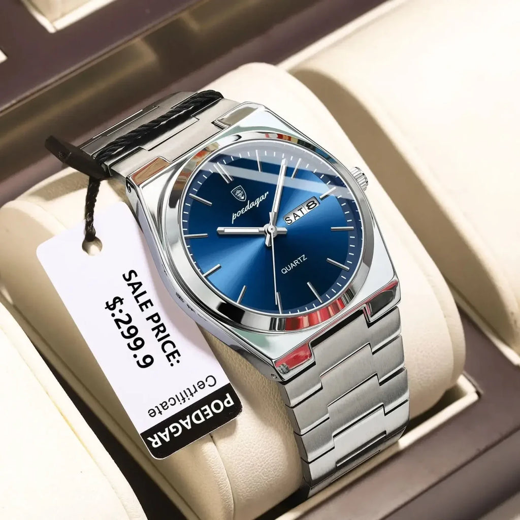 Color: Gold - POEDAGAR Luxury Watch For Man Waterproof Luminous Date Week Stainless Steel Men Watch