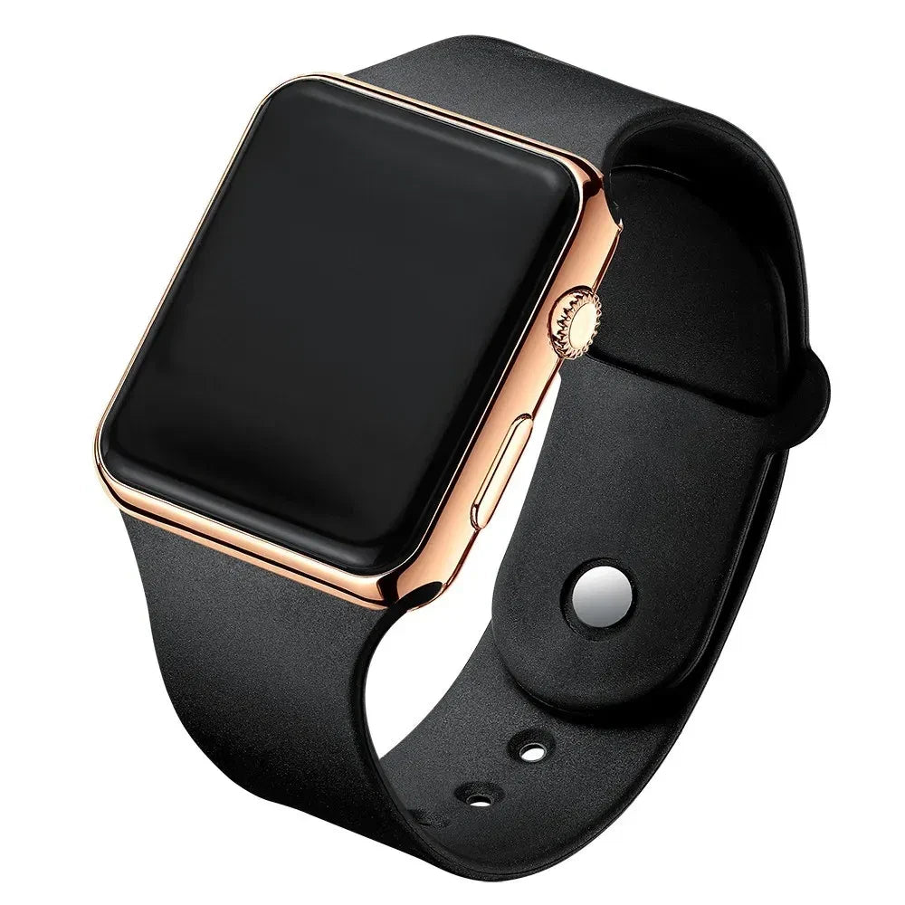 Color: Gold - Simple Digital Watch for Men Women Fashion Sport LED Electronic Watch Black Silicone