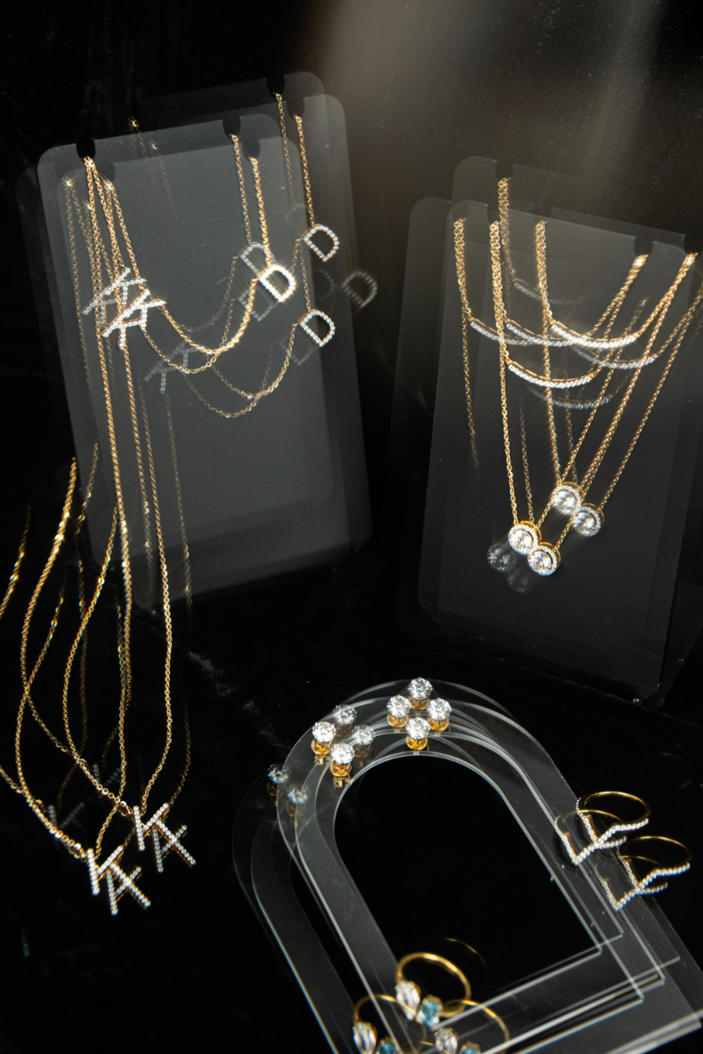 Dangling Diamond Solid Bead Necklace
