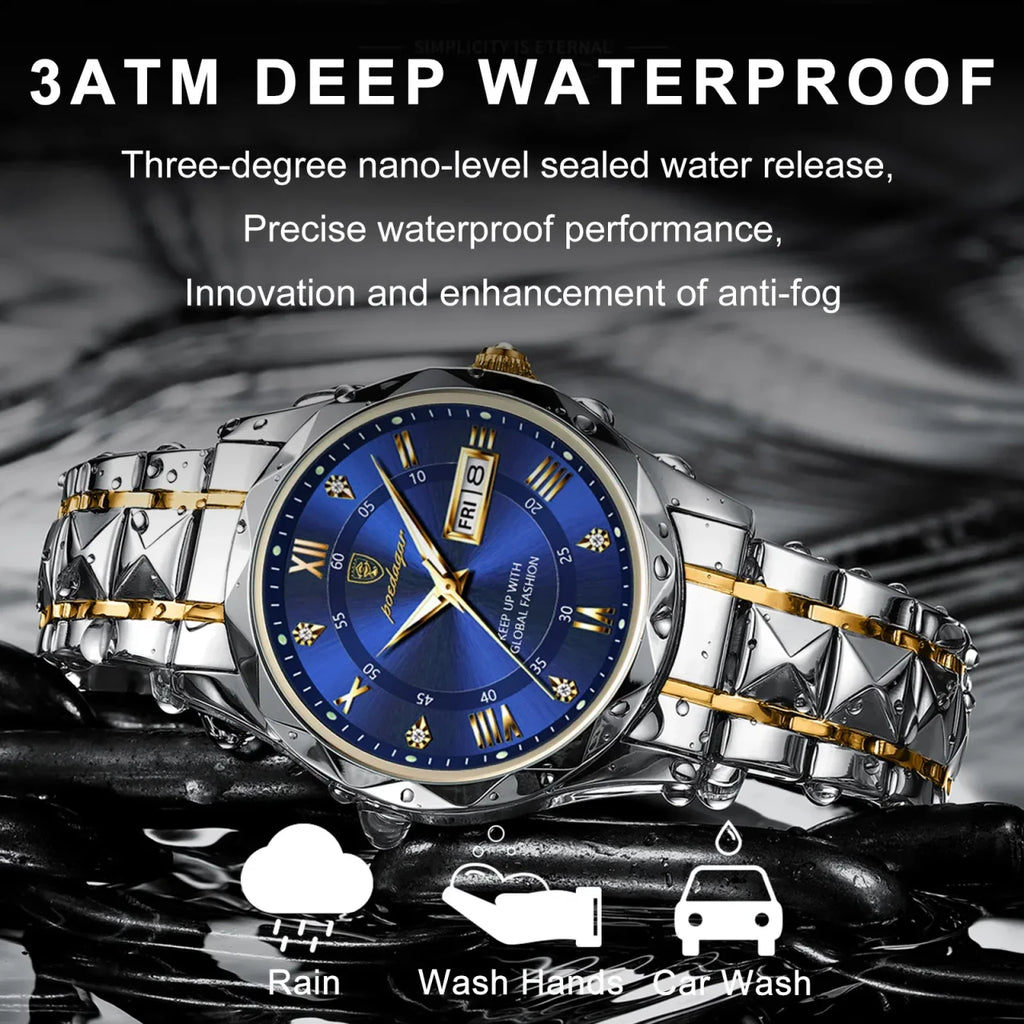 Color: Gold - POEDAGAR Top Luxury Men Quartz Watch For Men Sports Waterproof Luminous Stainless Ste
