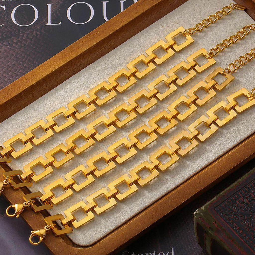Titanium Steel Hollow Square Chain Bracelet for Men and Women