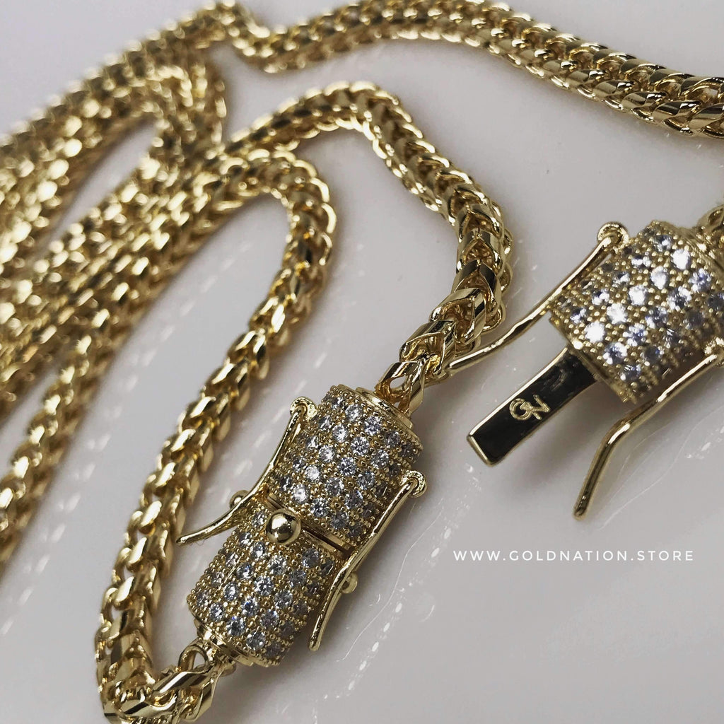 4mm Franco Snake Chain Necklace Jewelry Set (Diamond Lock)