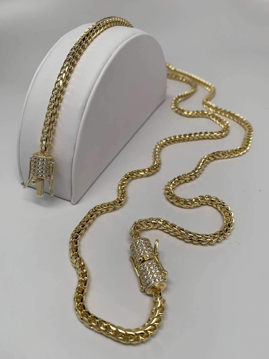 4mm Franco Snake Chain Necklace Jewelry Set (Diamond Lock)